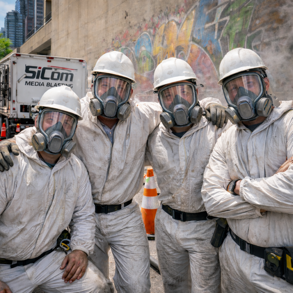 SiCom Media Blasting Crew posing for a picture.